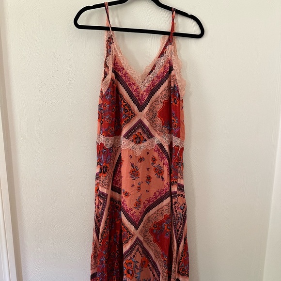 Free People Pink Lace Bandana Print Midi Maxi Dress - Picture 2 of 6